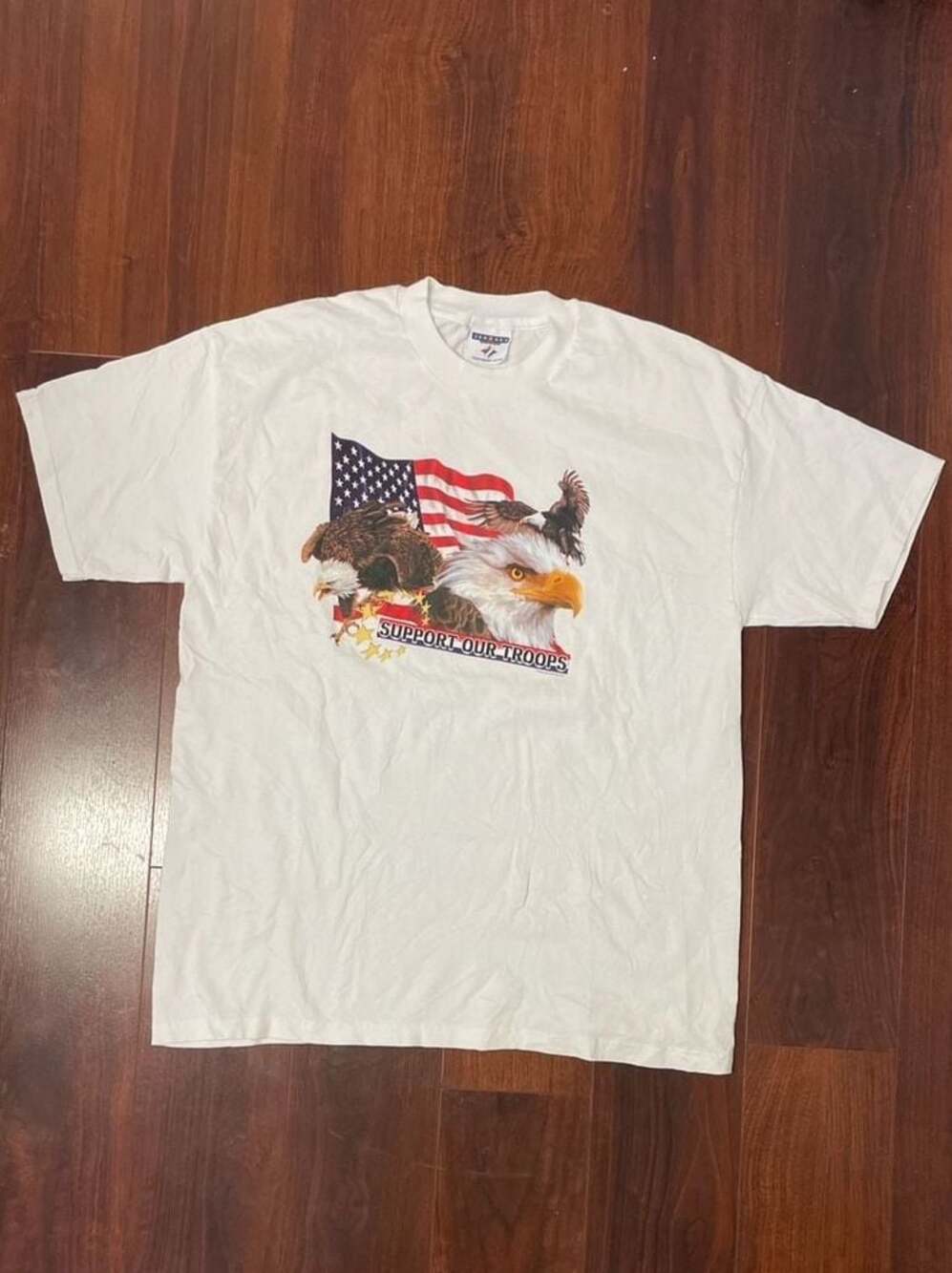 Vintage Jerzees Support Our Troops American Flag Bald Eagle T-Shirt